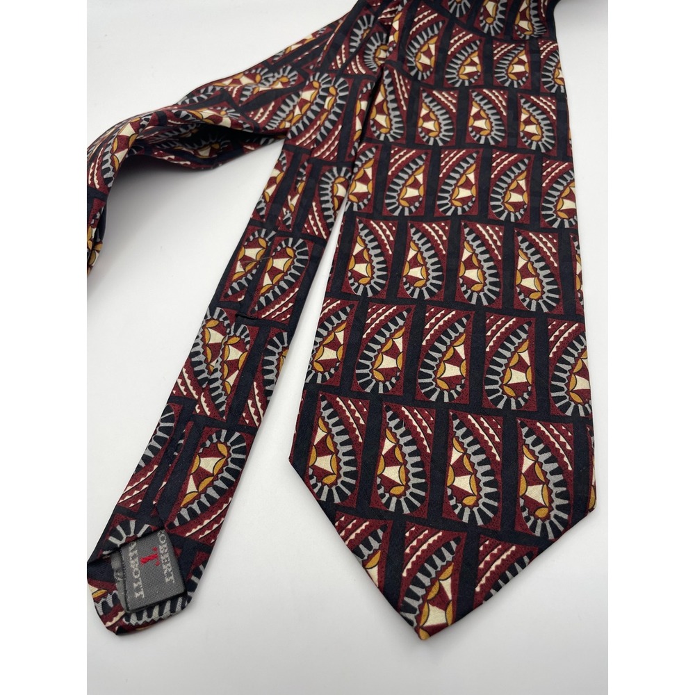 Robert Talbott Best of Class Silk Tie Burgundy Gold Geometric Paisley Made USA